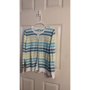Pendleton Striped Cardigan with Button Closure  Medium, Cotton, Blue/Green/White